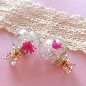 Glass Ball Stud Earrings (White Rhinestones)